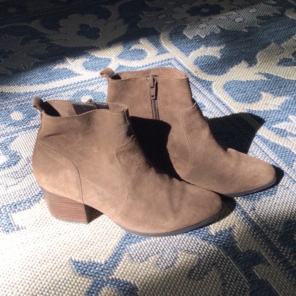 Taupe Suede Block Heel Boots